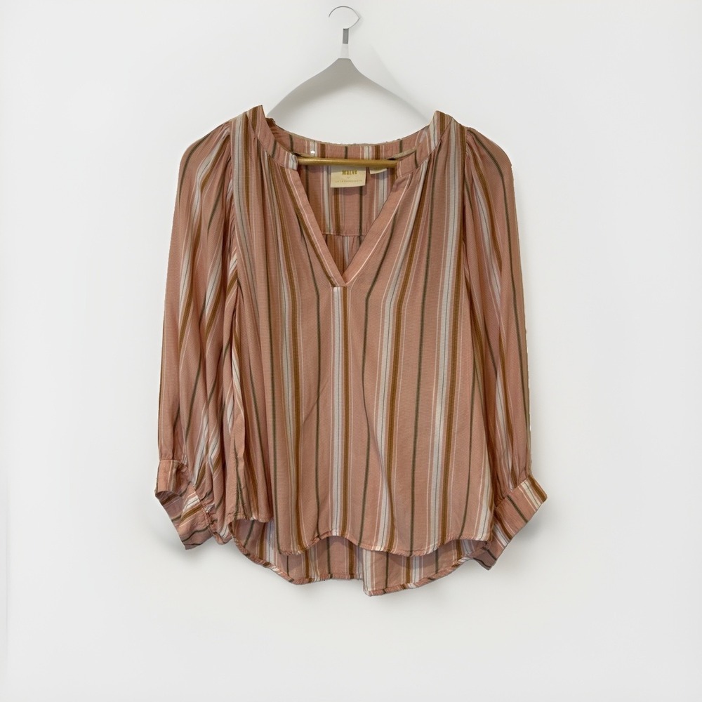 Anthropologie Maeve Top Womens Small Pink Brenda Stripe Peasant Blouse Balloon